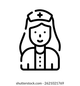 Creatively designed line style icon showing nurse portrait