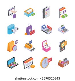 Creatively designed shopping and ecommerce icons set in modern style