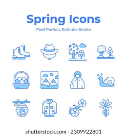 Creatively designed spring vectors, farming, gardening and agriculture icons set