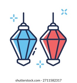 Icono de contorno plano de moda de linterna de Navidad de diseño creativo