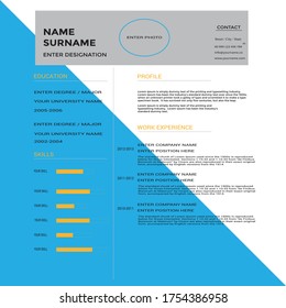 Creative,Professional,Vector minimalist cv / resume template.Displaying your profile.