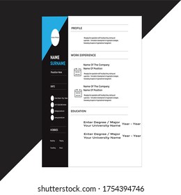 Creative,Professional,Vector minimalist cv / resume template.Displaying your profile.