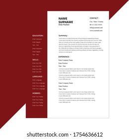 Creative,Professional,Vector minimalist cv / resume template.Displaying your profile.