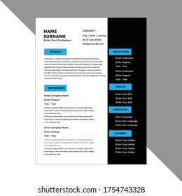 Creative,Professional,Vector minimalist cv / resume template.Displaying your profile.