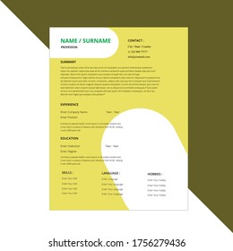 Creative,Professional,Vector minimalist cv / resume template.Displaying your profile.