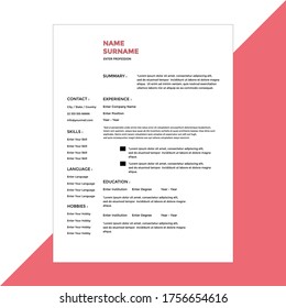 Creative,Professional,Vector minimalist cv / resume template.Displaying your profile.