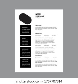 Creative,Professional,Vector minimalist cv / resume template.Displaying your profile.