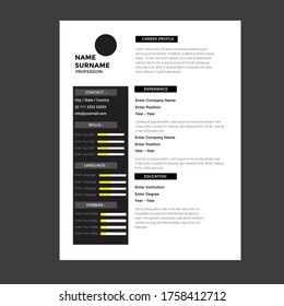 Creative,Professional,Vector minimalist cv / resume template.Displaying your profile.