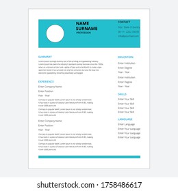 Creative,Professional,Vector minimalist cv / resume template.Displaying your profile.