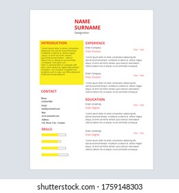 Creative,Professional,Vector minimalist cv / resume template.Displaying your profile.