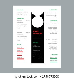 Creative,Professional,Vector minimalist cv / resume template.Displaying your profile.