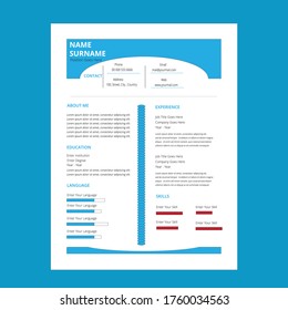 Creative,Professional,Vector minimalist cv / resume template.Displaying your profile.