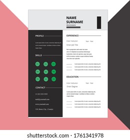 Creative,Professional,Vector minimalist cv / resume template.Displaying your profile.