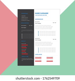 Creative,Professional,Vector minimalist cv / resume template.Displaying your profile.