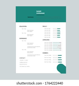 Creative,Professional,Vector minimalist cv / resume template.Displaying your profile.