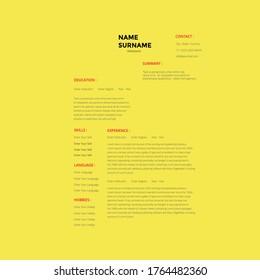 Creative,Professional,Vector minimalist cv / resume template.Displaying your profile.