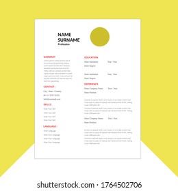 Creative,Professional,Vector minimalist cv / resume template.Displaying your profile.