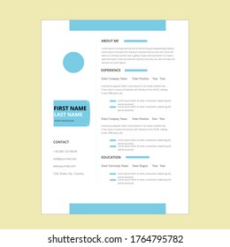 Creative,Professional,Vector minimalist cv / resume template.Displaying your profile.