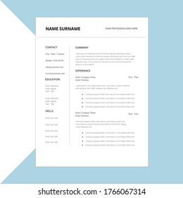 Creative,Professional,Vector minimalist cv / resume template.Displaying your profile.