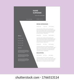 Creative,Professional,Vector minimalist cv / resume template.Displaying your profile.