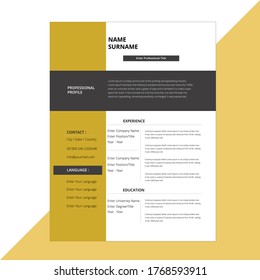 Creative,Professional,Vector minimalist cv / resume template.Displaying your profile.