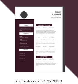 Creative,Professional,Vector minimalist cv / resume template.Displaying your profile.