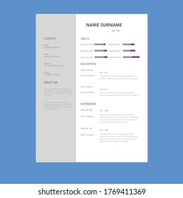 Creative,Professional,Vector minimalist cv / resume template.Displaying your profile.