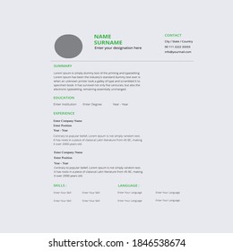 Creative,Professional,Vector minimalist cv / resume template.Displaying your profile.