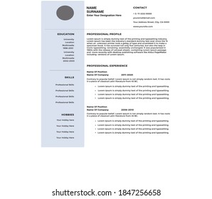 Creative,Professional,Vector minimalist cv / resume template.Displaying your profile.