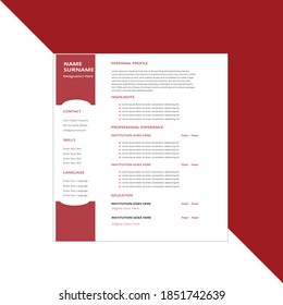 Creative,Professional,Vector minimalist cv / resume template.Displaying your profile.