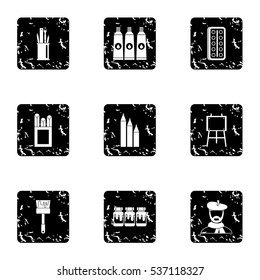 Creativity art icons set. Grunge illustration of 9 creativity art vector icons for web