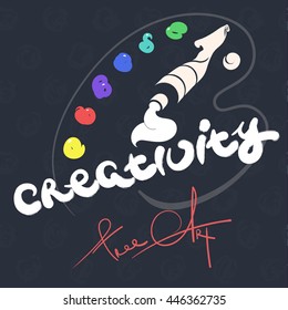 Creativity art lettering inscription with tube oil color red white palette embossed paint