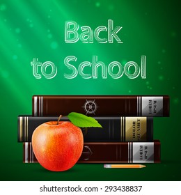 Creativity Back to school concept with apple and books - sketch on the blackboard, vector image.