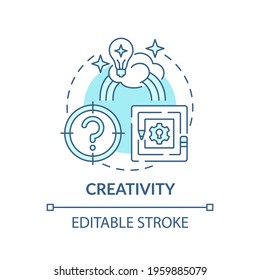 Creativity blue concept icon. Imagination and innovation. Smart solution. Intelligence for problem solving idea thin line illustration. Vector isolated outline RGB color drawing. Editable stroke