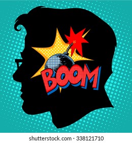 Creativity bomb in my head pop art retro style. Business concept the thought process of science and education