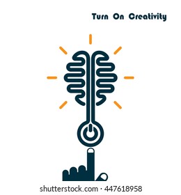Creativity Brain Opening Concept.Creative Brain Abstract Vector Logo Design Template. Brain Logo.Bulb Logo.Lamp Logo.Business Industrial creative logotype symbol.Vector illustration