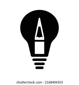 Creativity, bulb, lamp icon. Black vector graphics.