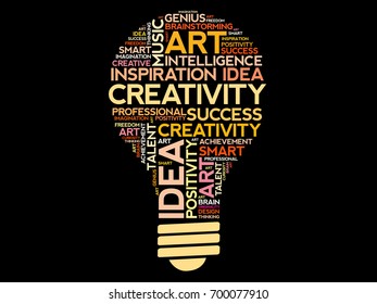 Creativity bulb word cloud collage concept