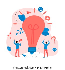 Creativity business idea concepts with big bulb. Vector illustration.	