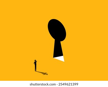 Creativity. Businessman with keyhole door. vector illustration