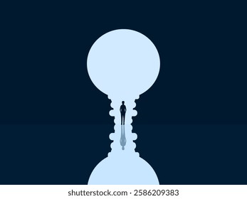 Creativity, Businessman standing in front of light bulb door