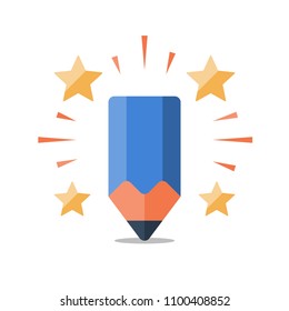 Creativity class, writing and storytelling, creative pencil flat icon, learning to draw, workshop concept, fun assignment, vector illustration