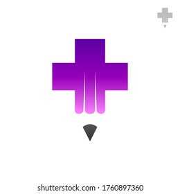 Creativity clinic logo concept, pencil combination medical cross, simple flat gradient purple color logo style