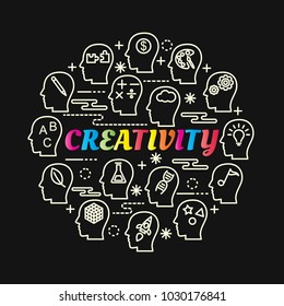 creativity colorful gradient with line icons set, vector editable stroke