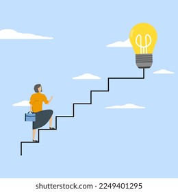 Creativity concept for business ideas, career path or goal achievement, thinking and brainstorming for new ideas or opportunities. Entrepreneurs start walking the power line as a ladder to the big ide