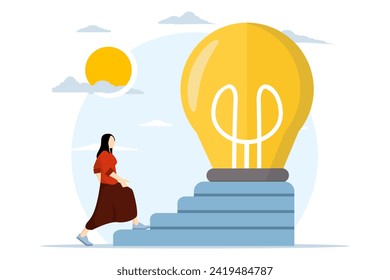Creativity concept for business ideas, career path or goal achievement, thinking and brainstorming for new ideas or opportunities. business people are starting to climb the ladder to big ideas.