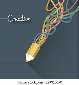 Creativity concept with colorful pencil and colorful line. Flat design.