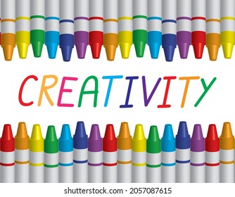 concepto de creatividad, borde de crayón, sin costuras, fondo blanco, ilustración vectorial