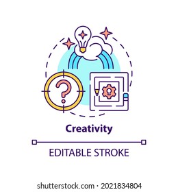 Creativity concept icon. Imagination and innovation. Smart solution. Intelligence for problem solving idea thin line illustration. Vector isolated outline RGB color drawing. Editable stroke