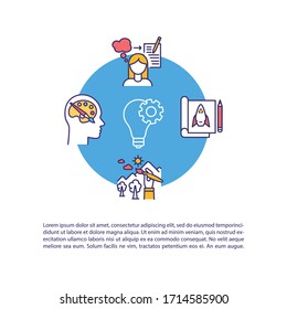 Creativity concept icon with text. Artist inspiration. Creative mind. Individual intelligence. PPT page vector template. Brochure, magazine, booklet design element with linear illustrations